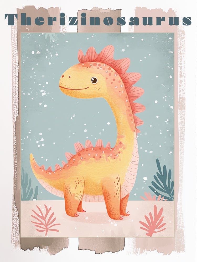 Cute Cartoon Therizinosaurus Dinosaur Watercolour 2 Poster