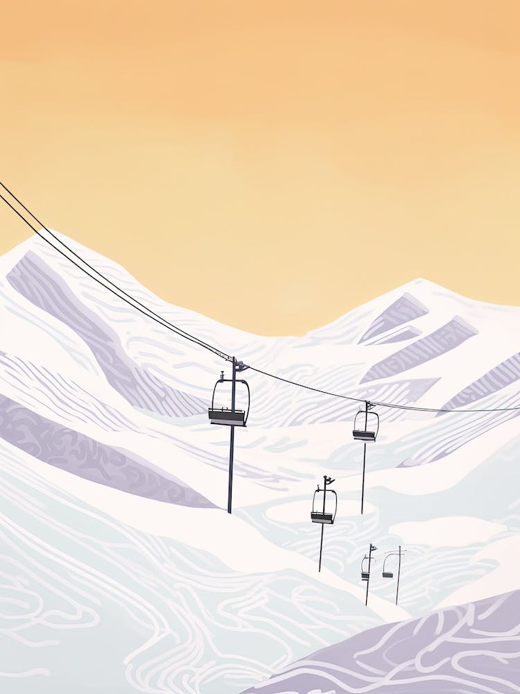 Les 3 Vallees   France, Ski Resort Pastel Colours Illustration 1