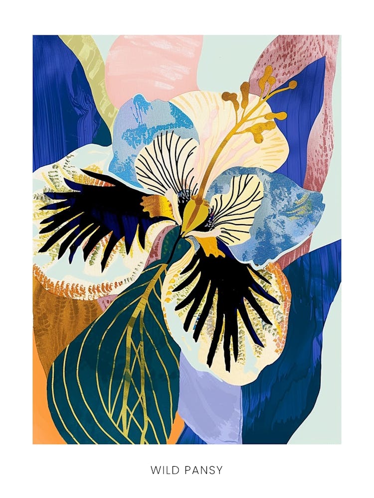 Colourful Flower Illustration Poster Wild Pansy 1