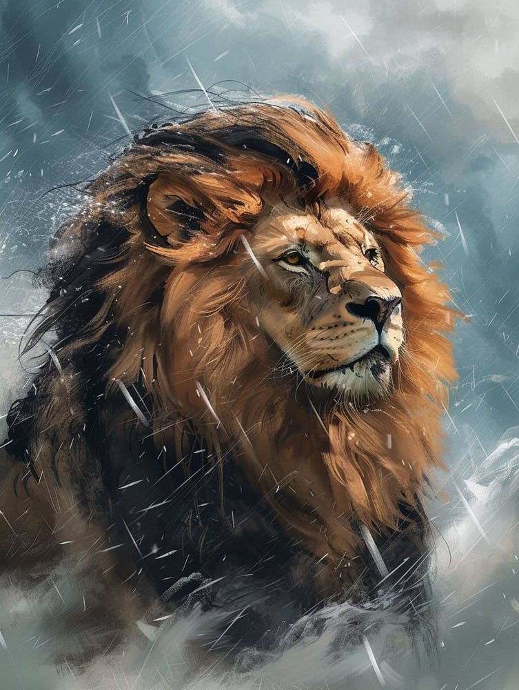 Barbary Lion Facing A Storm Illustration 2