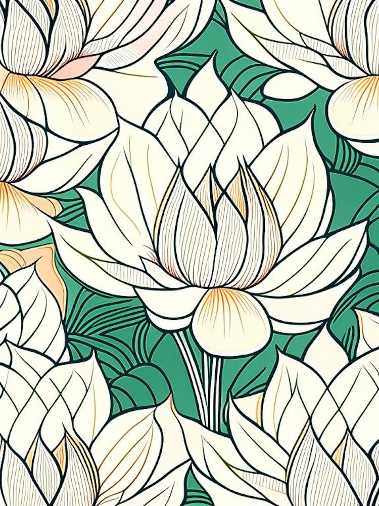 Lotus Flower Repeat Pattern Abstract Line Drawing 1