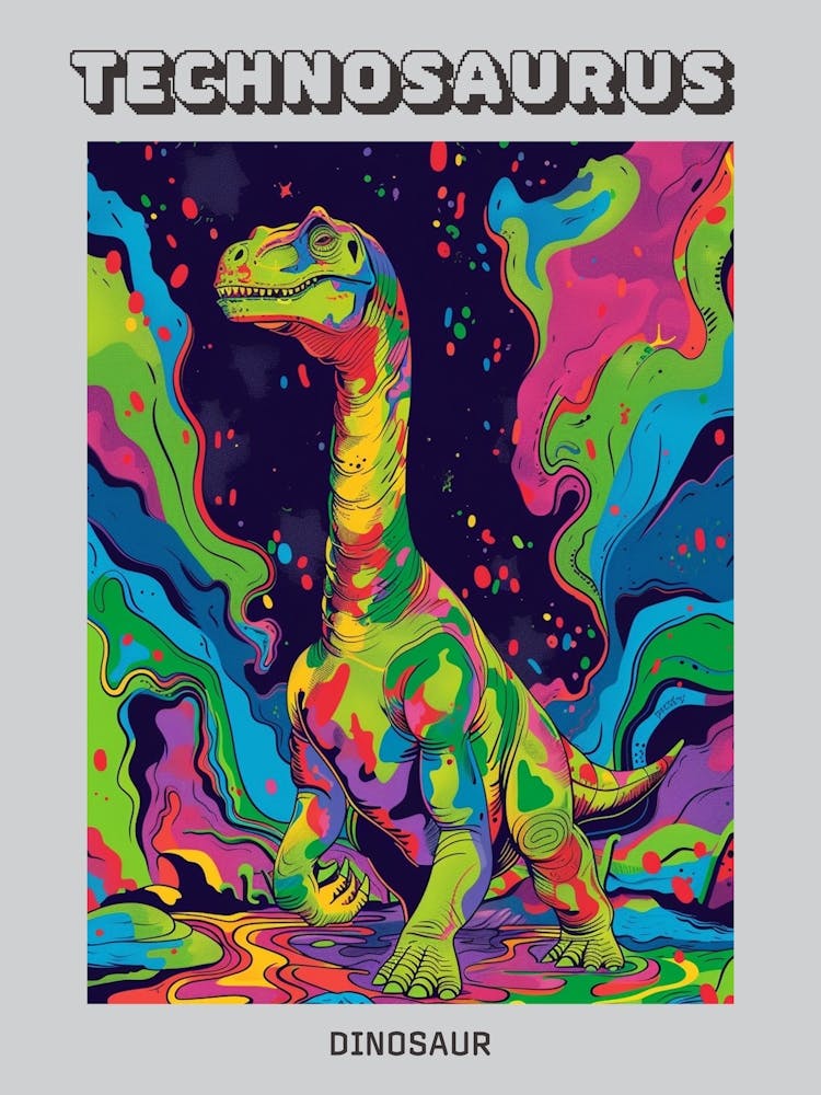 Affiche Illustration Dinosaure Vert Tourbillon