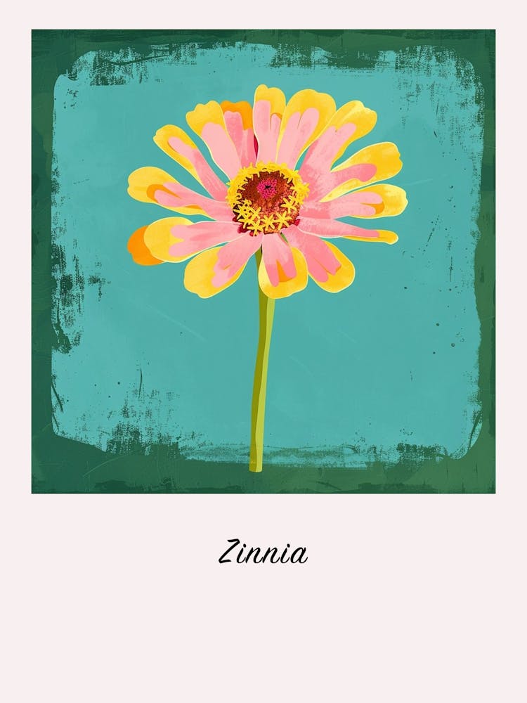 Zinnia Square Flower Illustration Poster