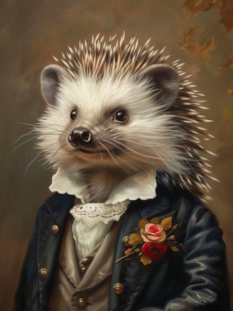 Victorian Animal Portrait, Dressed Animal Prints, Royal Hedgehog Poster, Altered Art, Renaissance Animal Art, Animal Lover Gift