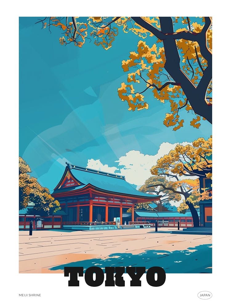 Meiji Shrine Tokyo 2 Colourful Illustration Poster