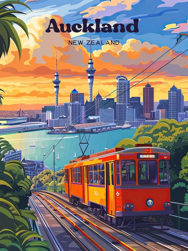 Auckland New Zealand Train Digital Travel Art