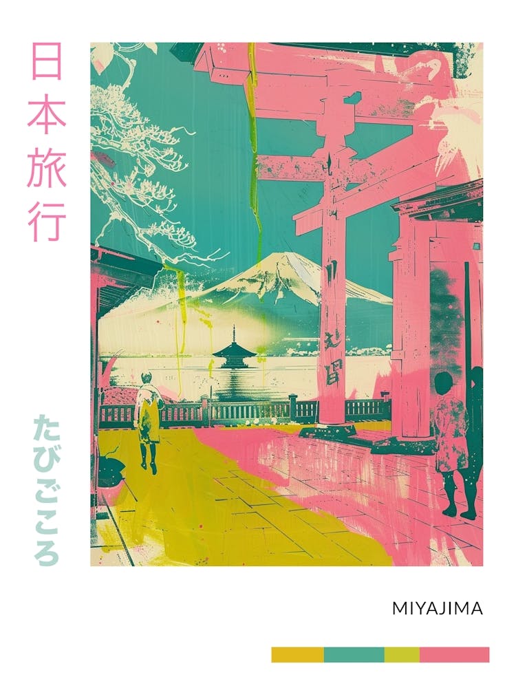 Miyajima Japan Retro Duotone Silkscreen Poster 4