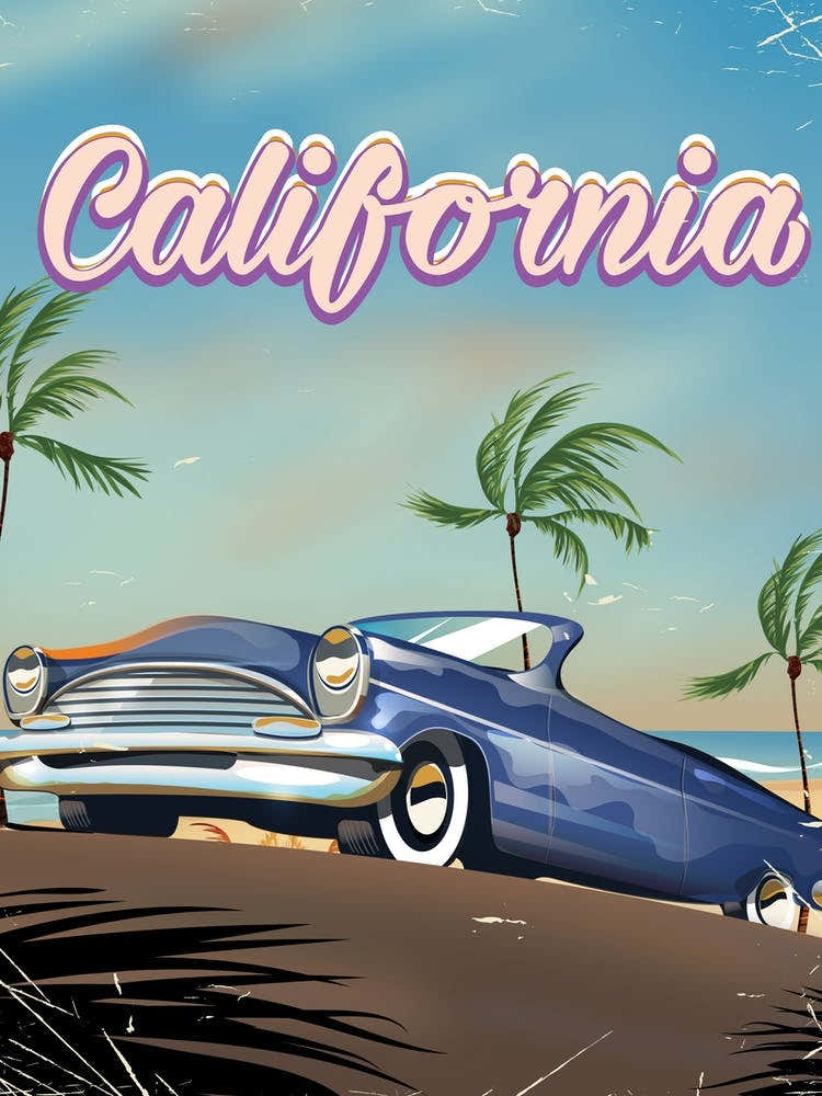 California retro car travel poster