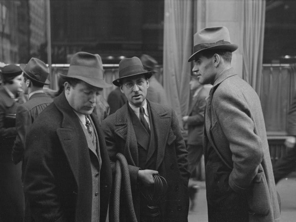 Untitled Photo, Possibly Related To Two Men In Conversation, 7th Avenue Near 38th Street, New York City By Russell