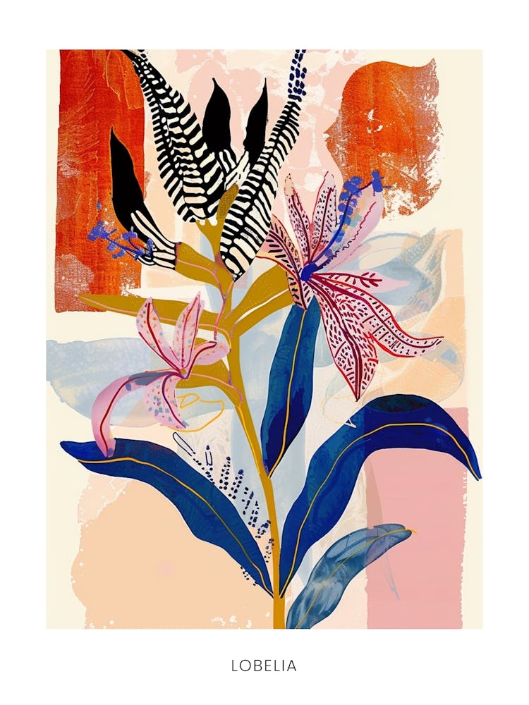 Colourful Flower Illustration Poster Lobelia 1