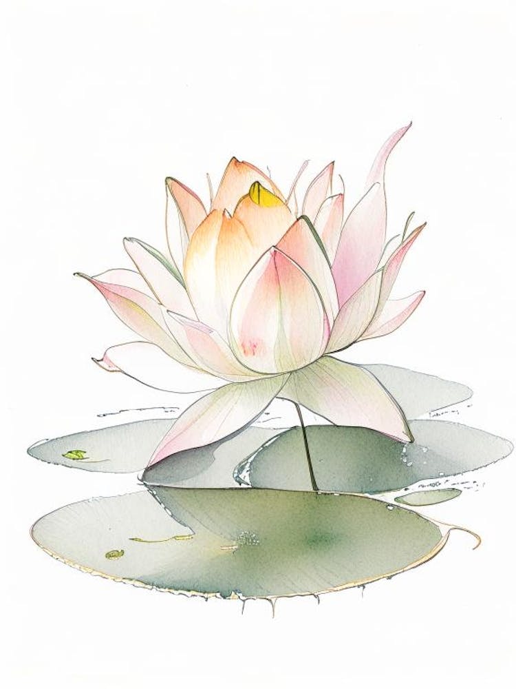 Blooming Lotus Flower In Pond Pencil Illustration 4