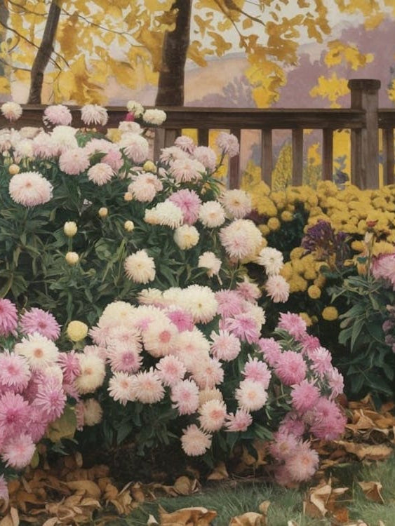 Autumn Garden Splendor - Vibrant Aster & Chrysanthemum Landscape