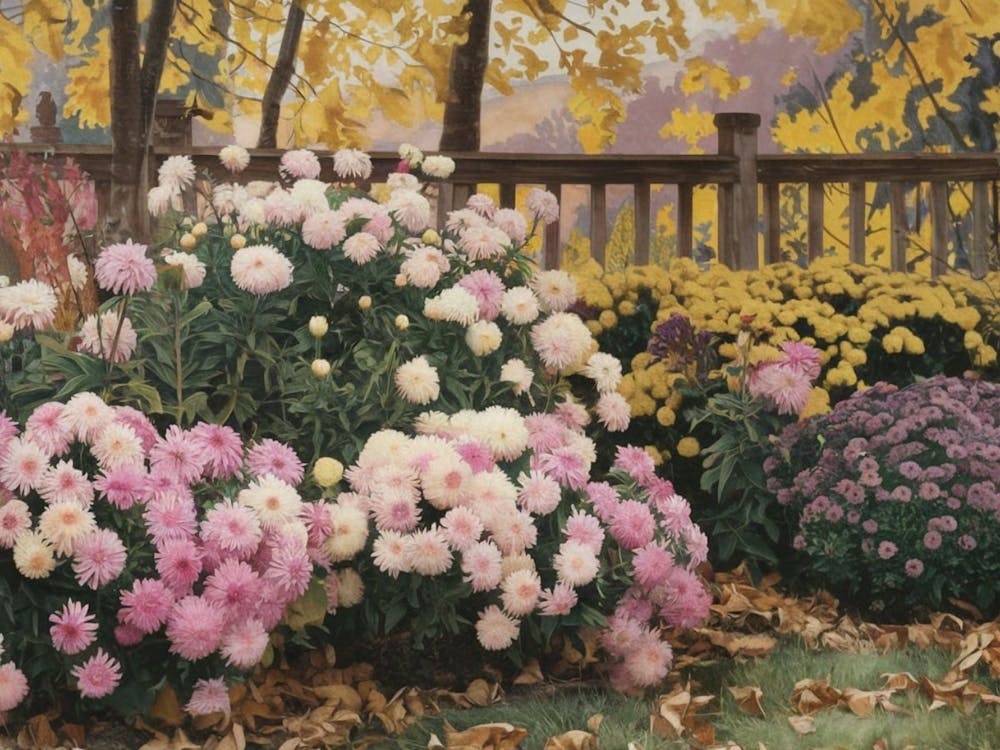 Autumn Garden Splendor - Vibrant Aster & Chrysanthemum Landscape