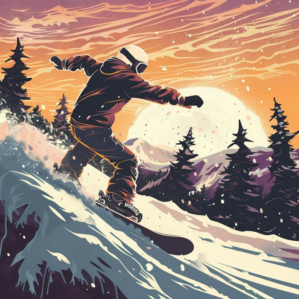 Snowboarder At Sunset 1