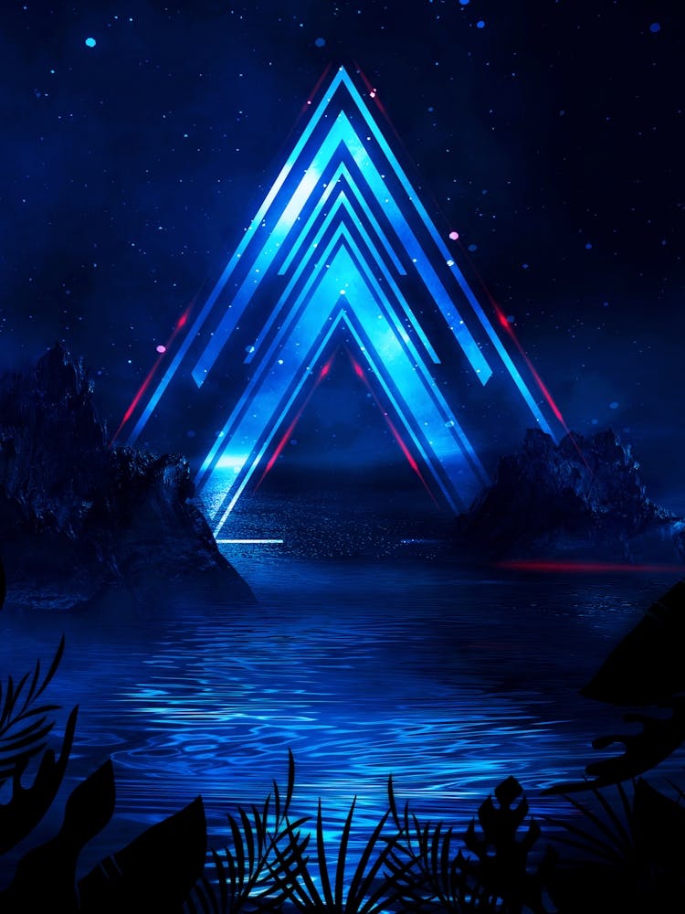 Neon landscape: Blue Triangle [synthwave/vaporwave/cyberpunk] — aesthetic retrowave neon poster