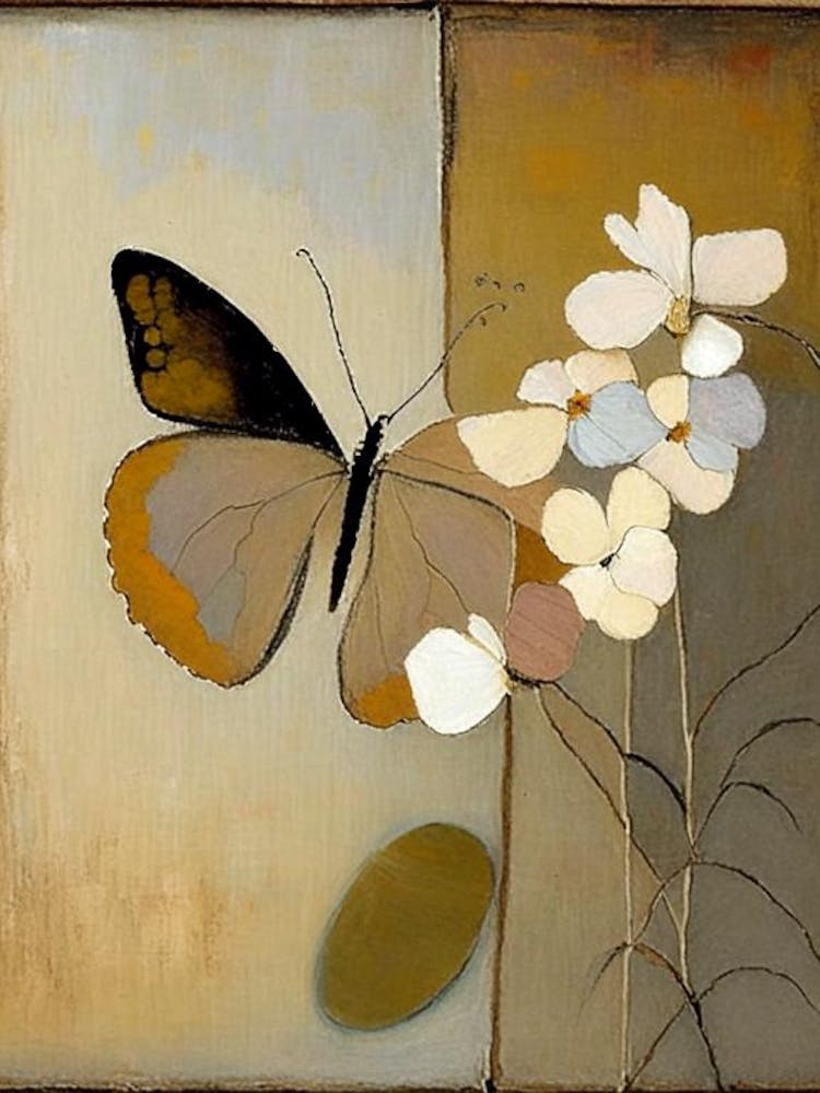 Butterfly And Flowers 1, Symbol Abstract Painting