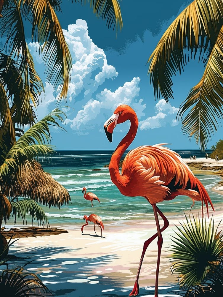 Greater Flamingo Celestun Yucatan Mexico Tropical Illustration 6
