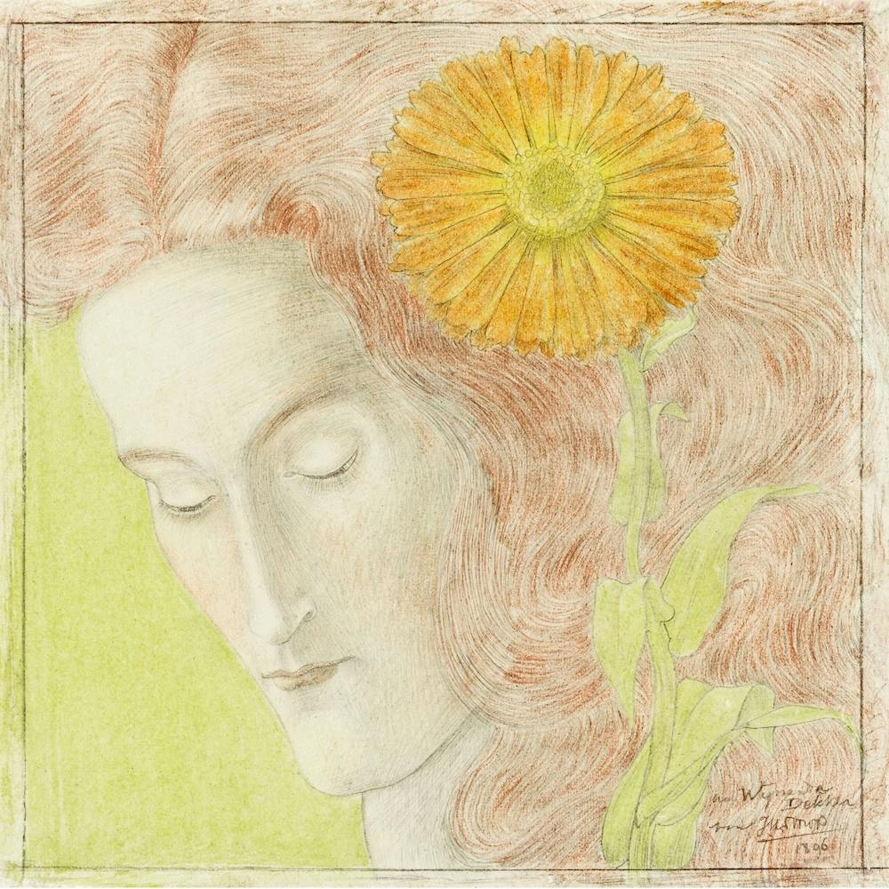 Woman's Head With Red Hair And Chrysanthemum, Jan Toorop