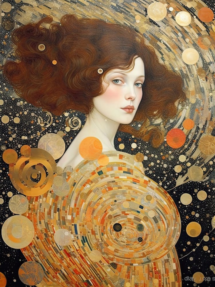 Woman Astronaut Klimt Style With Flowers 3