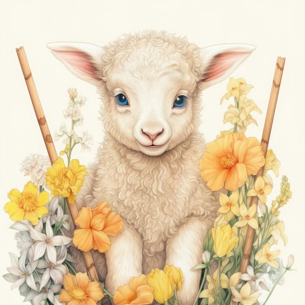 Lamb With Flowers 1