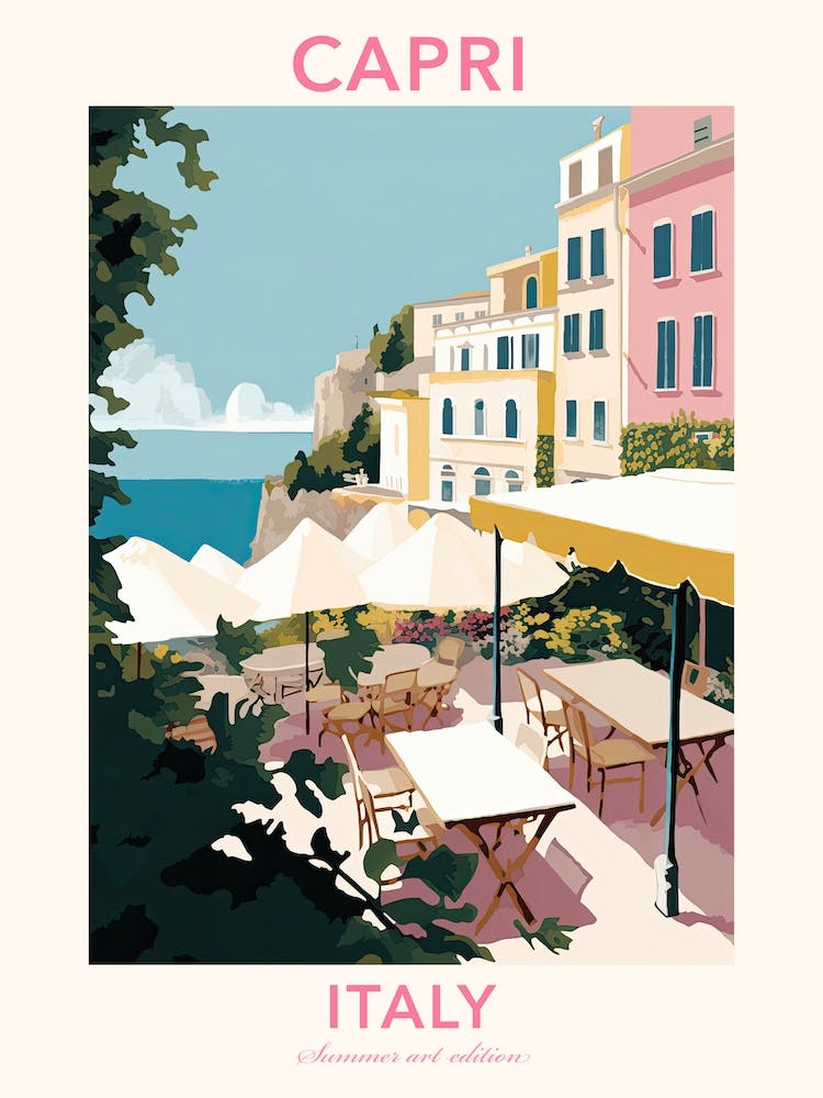 Capri, Italy, Flat Pastels Tones Illustration 1 Poster