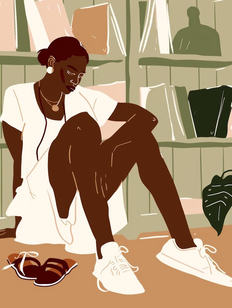 Illustration Of A Woman Sitting On The Floor