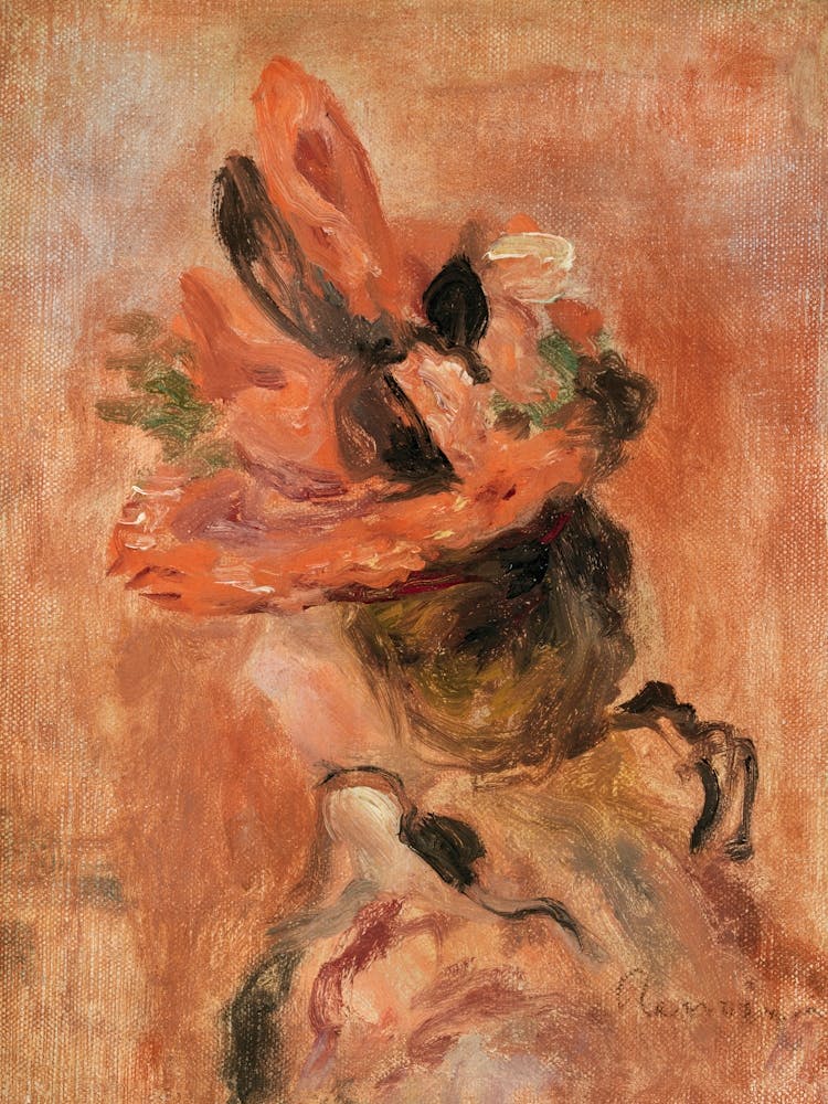 Woman S Head With Red Hat (1890), Pierre Auguste Renoir