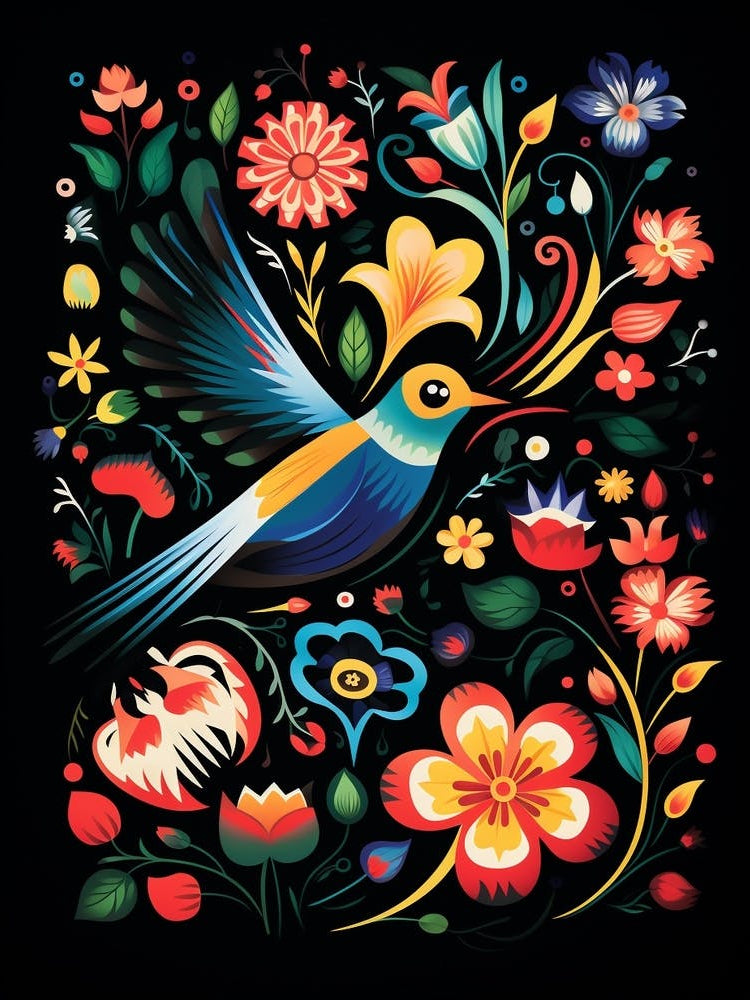 Folk Bird Illustration Hummingbird 2