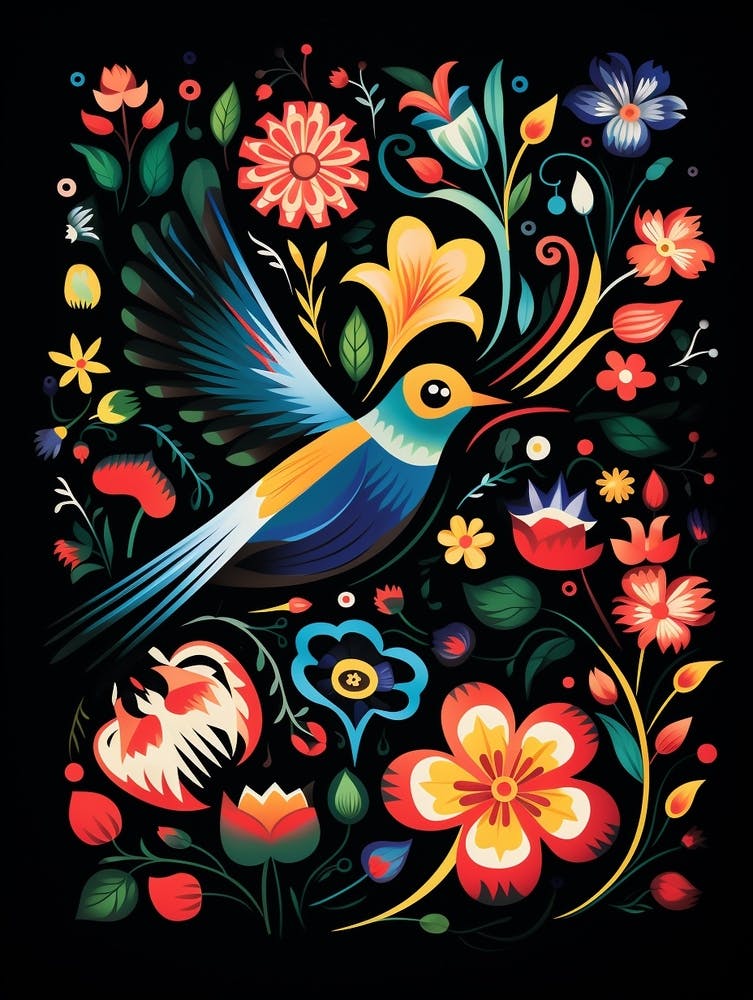 Folk Bird Illustration Hummingbird 2