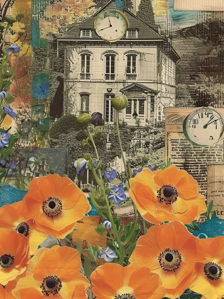 Fleurs Oranges Collage d'Album Maison de Campagne 2