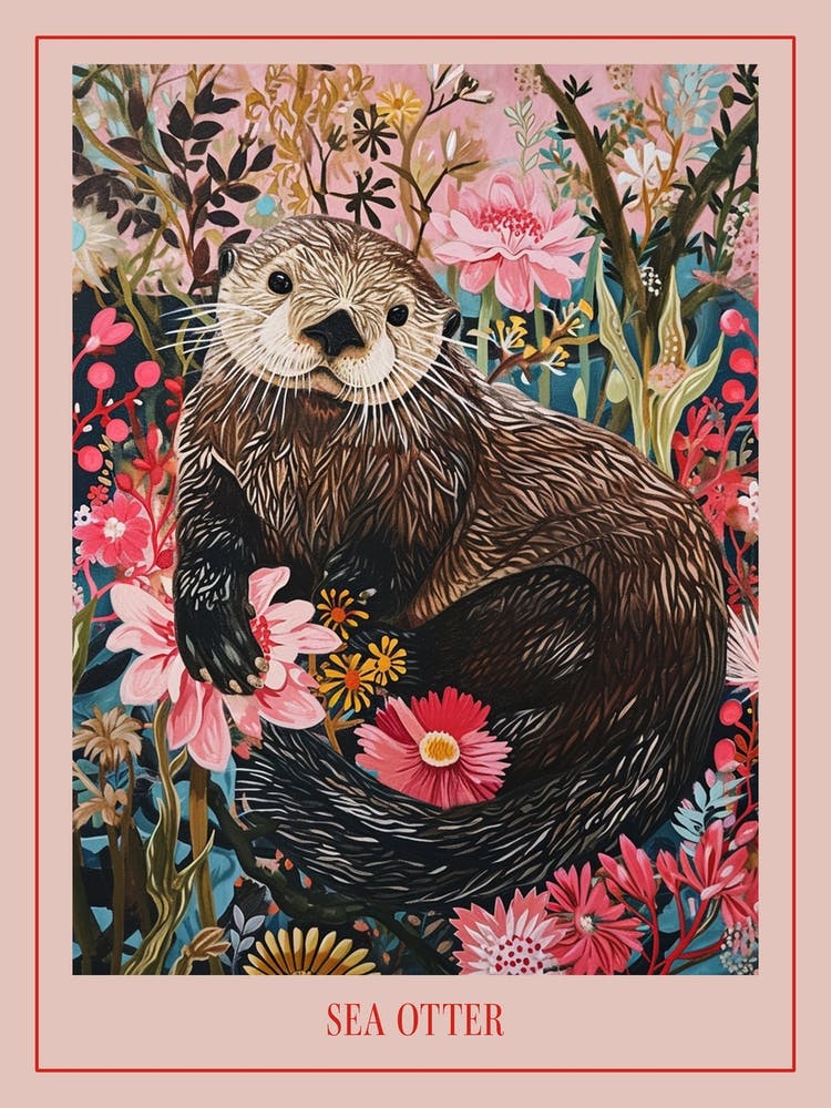 Floral Animal Painting Sea Otter 1 Poster