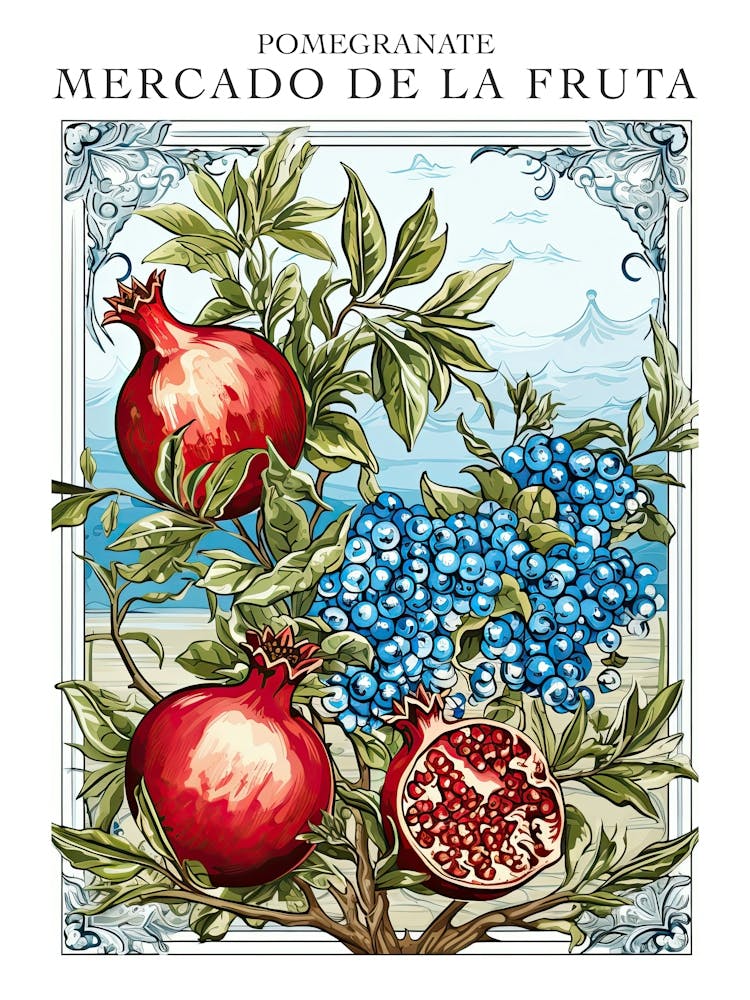 Mercado De La Fruta Pomegranate Illustration 1 Poster