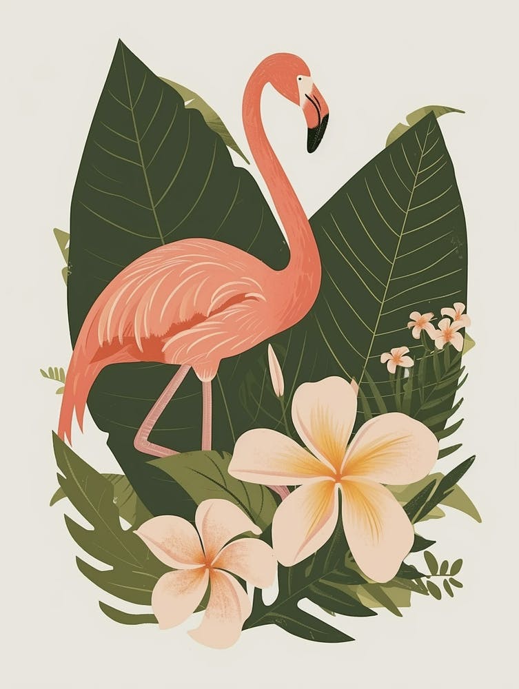 Chilean Flamingo Plumeria Minimalist Illustration 4