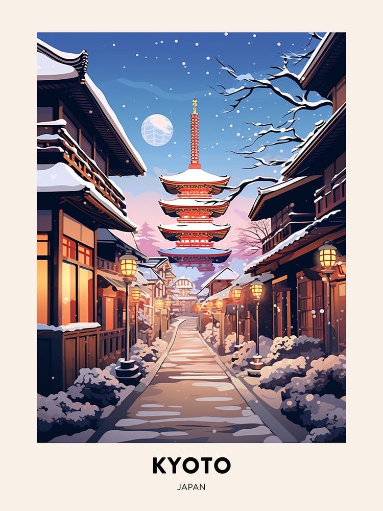 Winter Night  Travel Poster Kyoto Japan 3