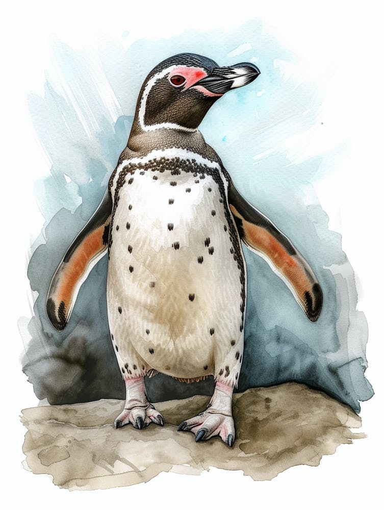 Humboldt Penguin Half Moon Island Watercolour Painting 2