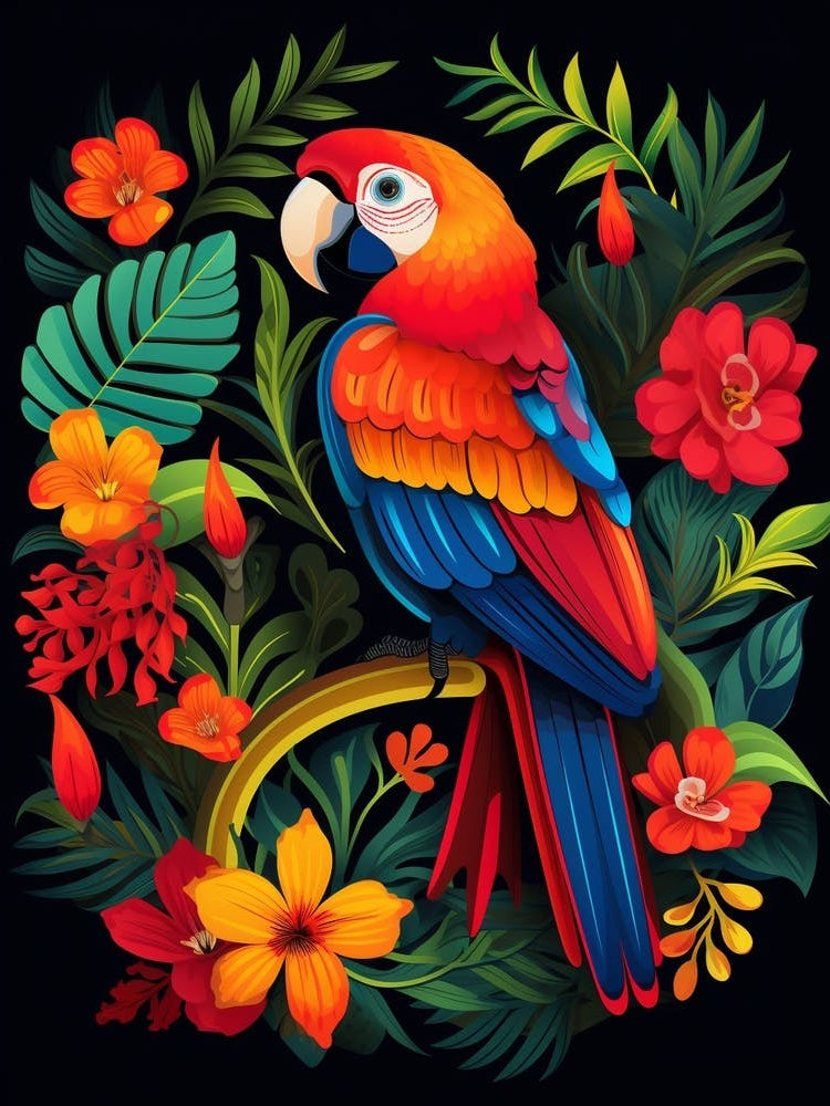 Folk Bird Illustration Macaw 3