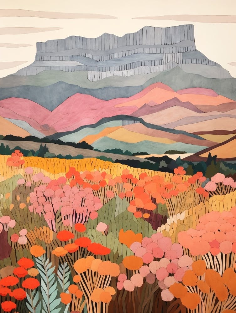 Table Mountain South Africa Colourful Mountain Illustration