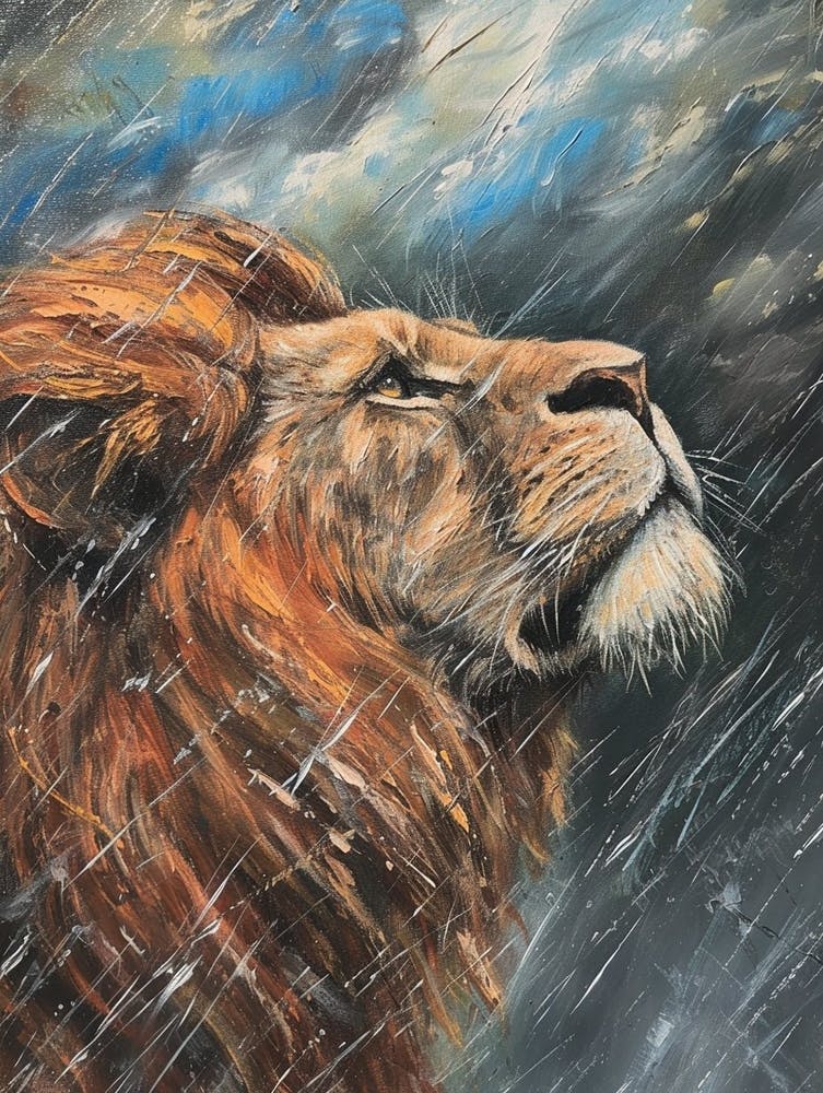 African Lion Facing A Storm Acrylic Painting 2