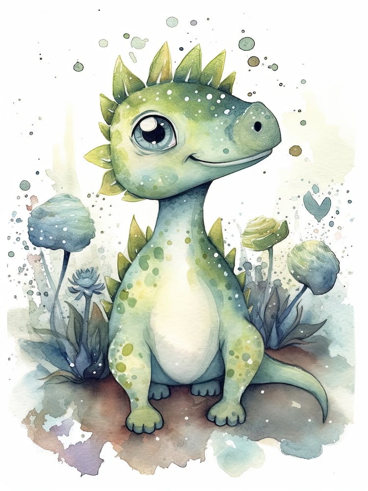 Corythosaurus Cute Dinosaur Watercolour 4