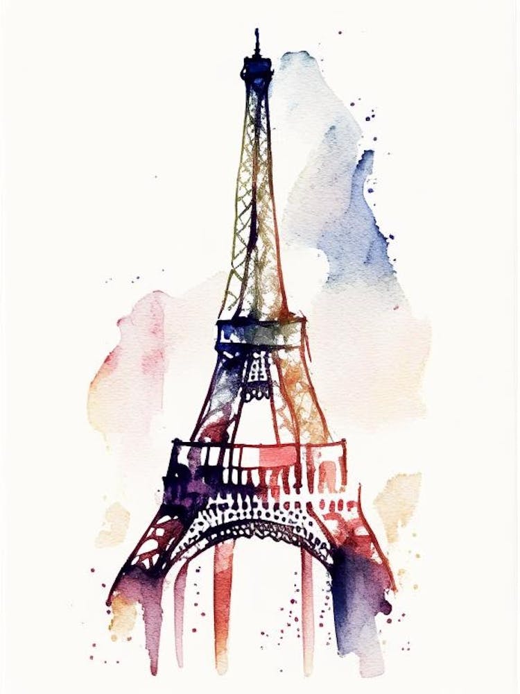 Eiffel Tower Symbol Minimal Watercolour