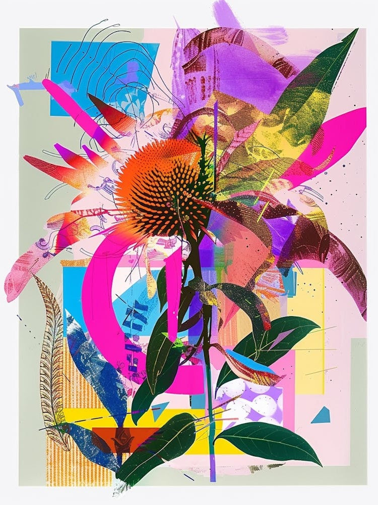 Coneflower 2 Neon Flower Collage