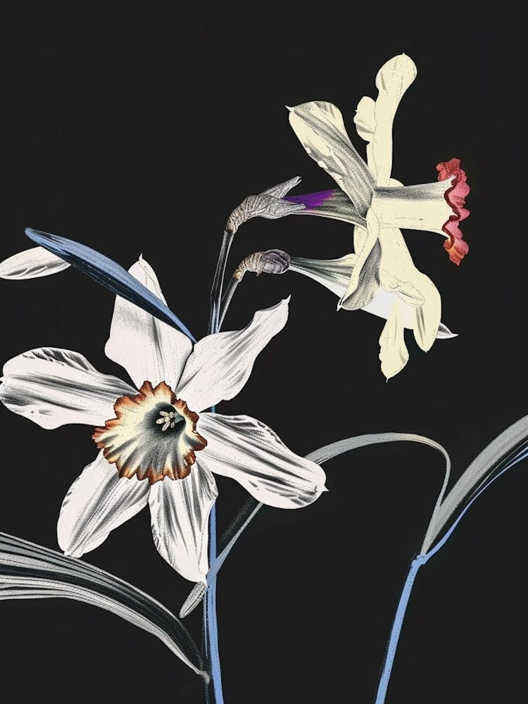 Neon Flowers On Black Daffodil 2