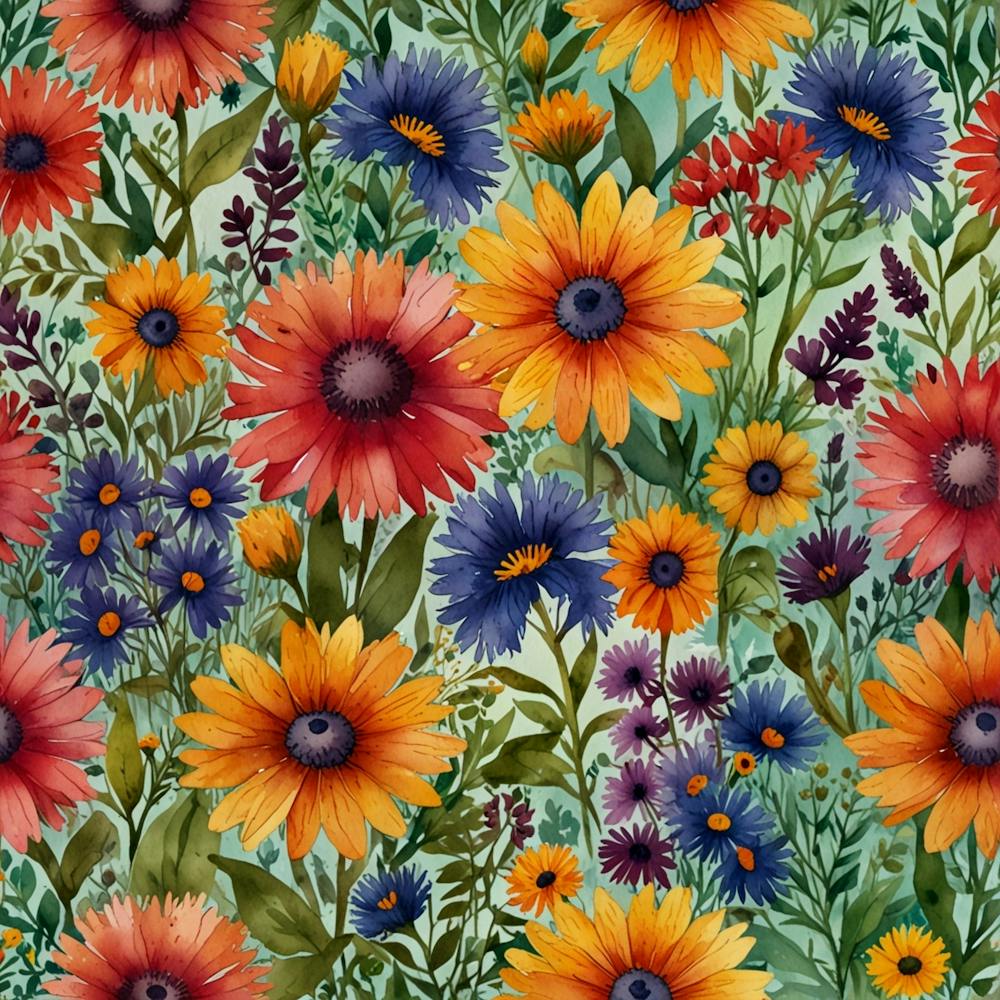 Watercolor Flowers Seamless Pattern 1
