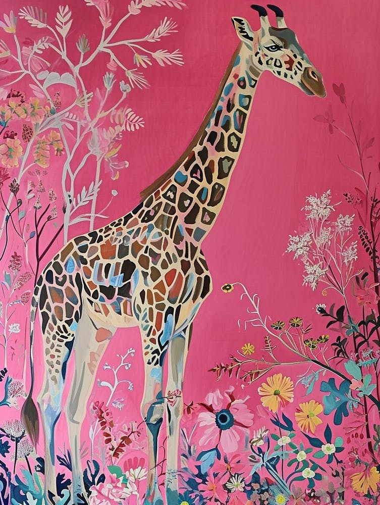 Floral Animal Painting Giraffe 1