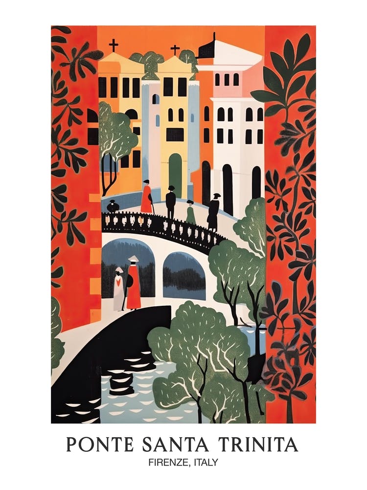 Ponte Santa Trinita, Florence Italy Colourful 3 Travel Poster