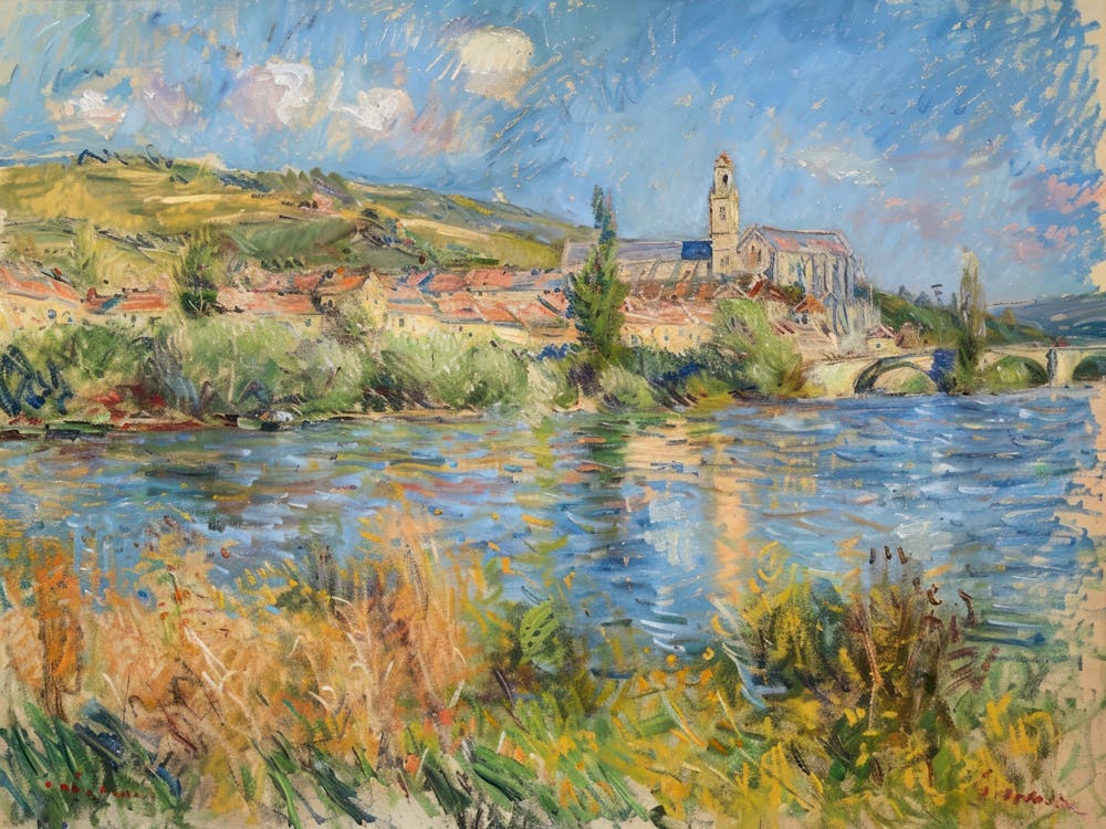 Lakeside Village Harmony Painting Inspired By Paul Cezanne