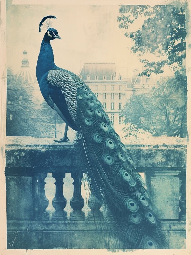 Vintage Turquoise Peacock With A Palace In The Background 1