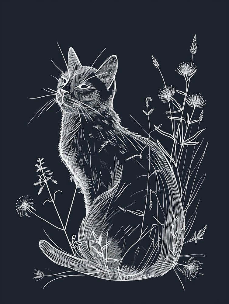 American Bobtail Cat Minimalist Illustration 3