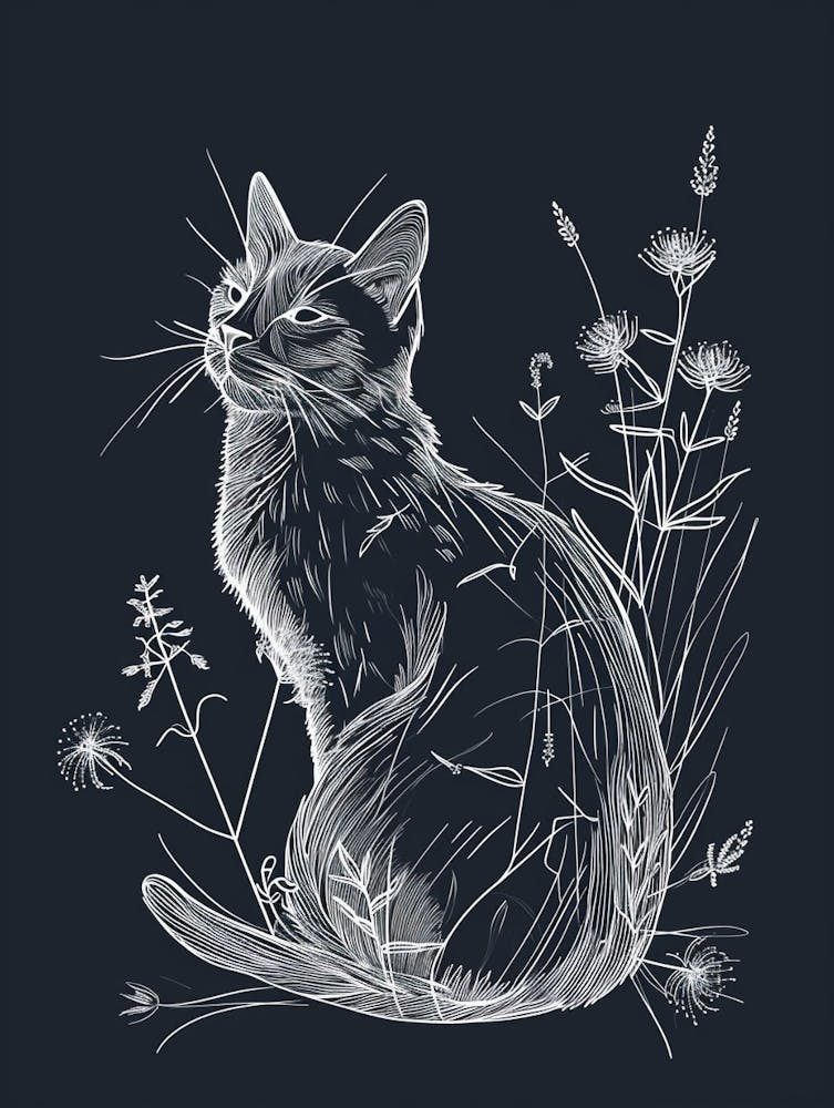American Bobtail Cat Minimalist Illustration 3