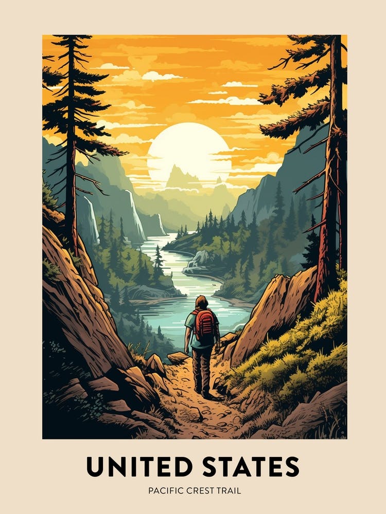 Pacific Crest Trail Usa 1 Vintage Hiking Travel Poster